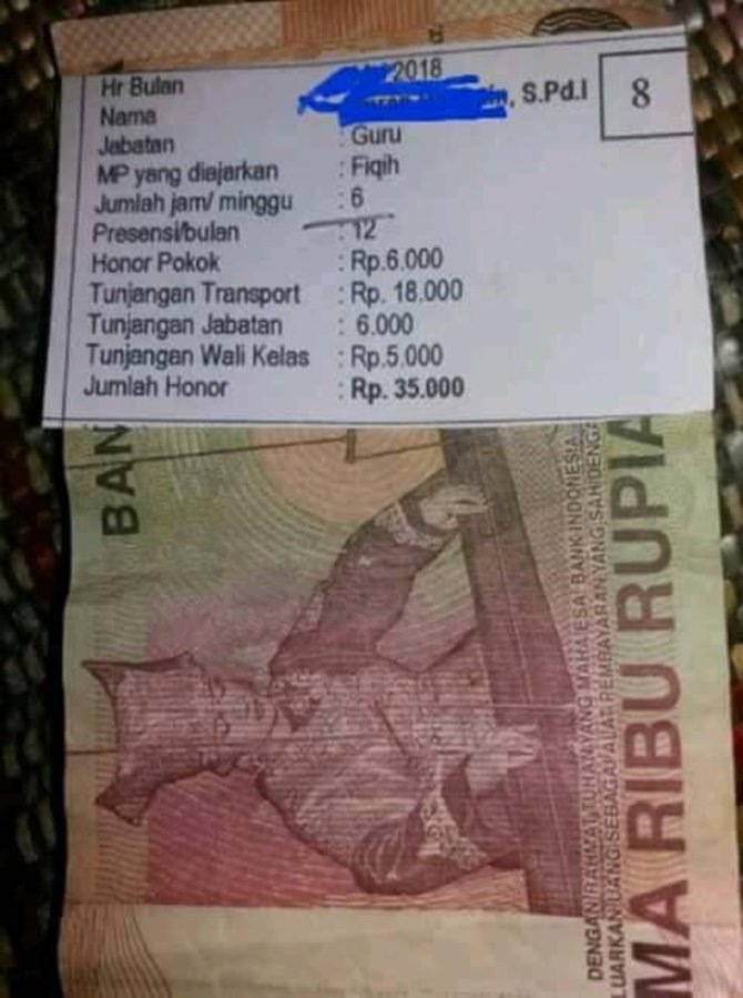 Beredar slip gaji guru honorer, Sebulan mengajar di gaji Rp 35000