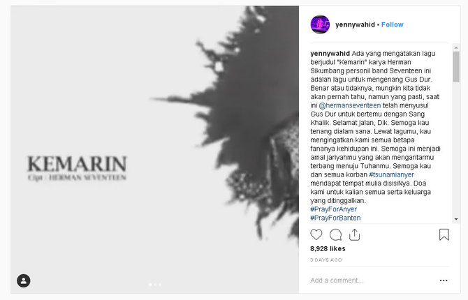 Lagu Seventeen Kemarin Disebut Untuk Mengenang Gus Dur Yenny Wahid Semoga Ini Menjadi Amal Jariyahmu Planet Merdeka