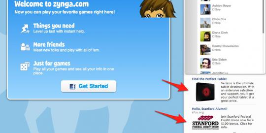 Iklan pertama Facebook muncul di Zynga