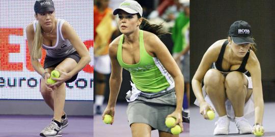 Gadis pemungut bola cantik di lapangan tenis