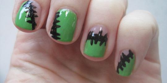 [Tutorial] Nail art Frankenstein untuk pesta Halloween
