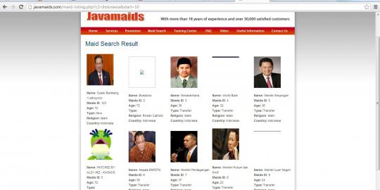 Situs javamaids diretas, diganti foto SBY dan para menteri