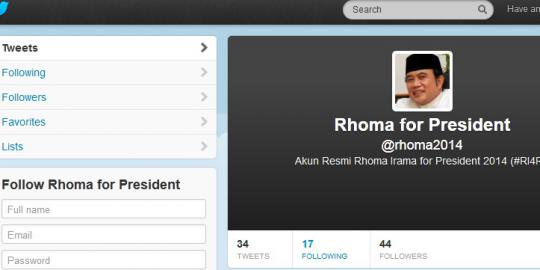 Akun Rhoma for president muncul di Twitter