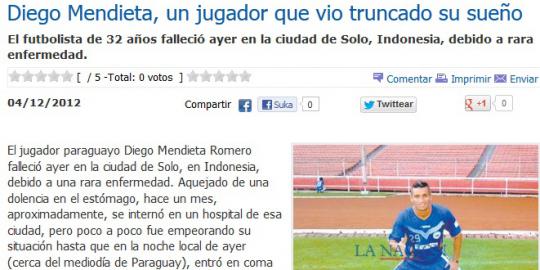 Media Paraguay ramai beritakan nestapa Diego Mendieta di Solo