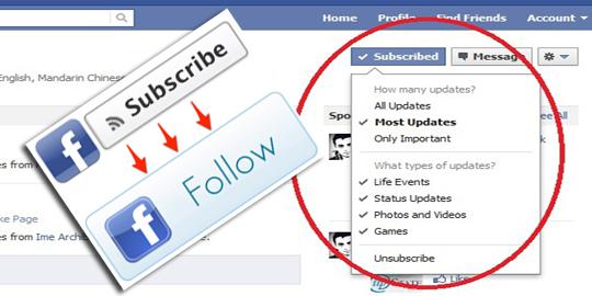 Facebook ubah Subscribe menjadi Follow