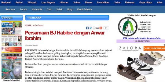 Artikel Habibie pengkhianat bangsa di Utusan diblokir 