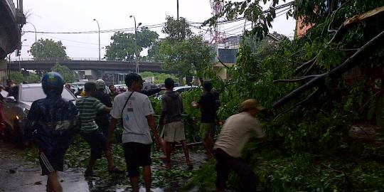 Pohon tumbang, tembok ambruk dan trotoar ambles di Kebayoran