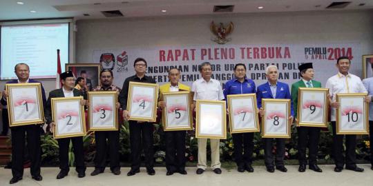 KPU bagikan nomor urut ke-10 parpol untuk Pemilu 2014