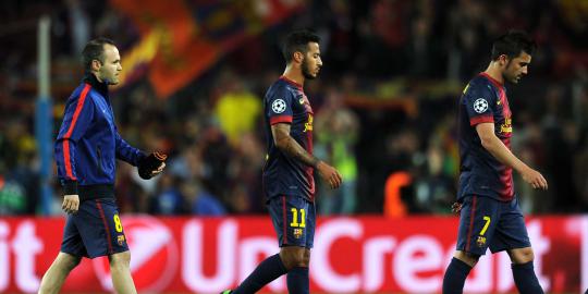 Raut sedih di wajah para pemain Barcelona