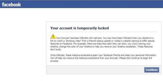 Virus pada peringatan 'Account Locked' di Facebook ternyata hoax