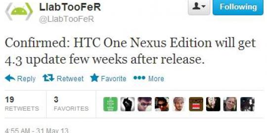 HTC One Nexus Edition akan dapatkan update Android 4.3