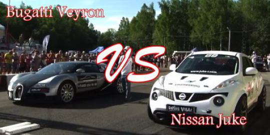 Duel sengit Bugatti Veyron vs Nissan Juke
