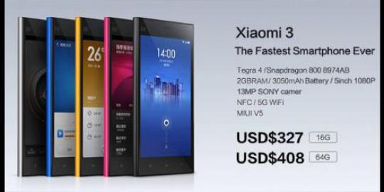 Seperti inilah spesifikasi Xiaomi Mi3