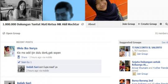 Sejuta dukung tuntut hukuman mati untuk Akil muncul di Facebook