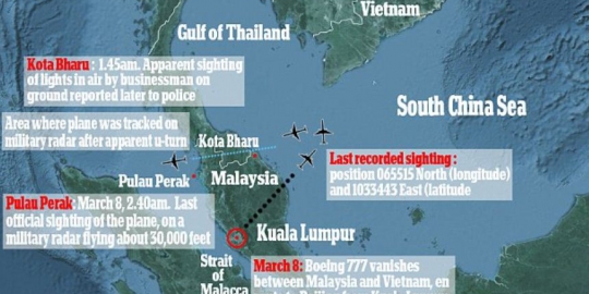 Radar Malaysia deteksi penampakan terakhir MH370 di Selat Malaka