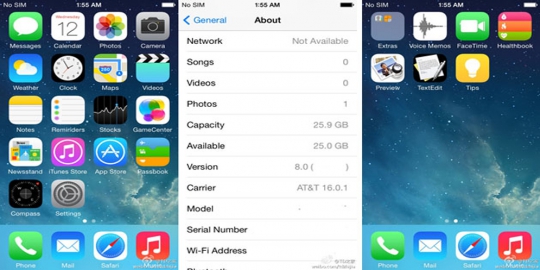 Tampilan iOS 8 sudah bocor