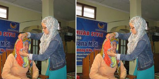 Blusukan ke pesantren, caleg NasDem ini ajarkan pakai hijab