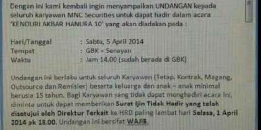 Hanura bantah wajibkan karyawan MNC datang kampanye 