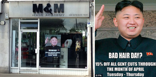 Promo potongan harga, salon di Inggris pakai gambar Kim Jong Un