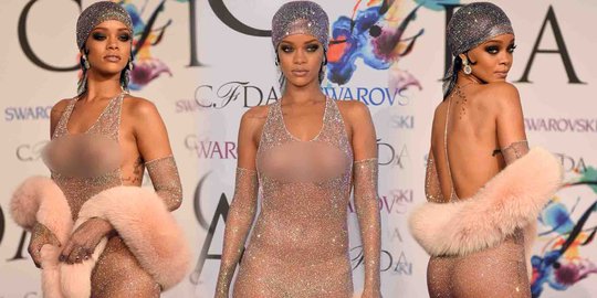 Penampilan hot Rihanna yang nyaris telanjang di CFDA 2014