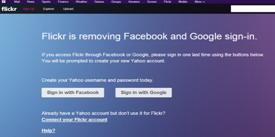 Yahoo tendang Facebook dan Google dari Flickr
