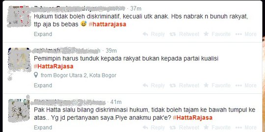 Bicara kesetaraan hukum, Hatta Rajasa diserang di Twitter