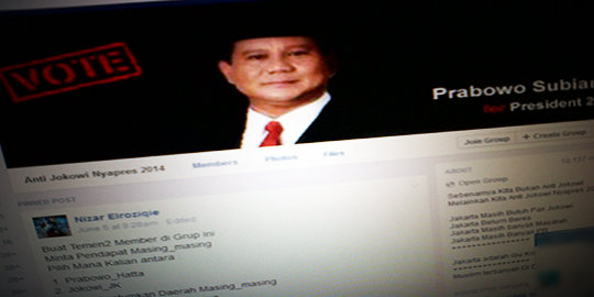 Ada group bernama Anti Jokowi Nyapres 2014 di Facebook