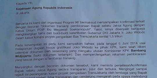 Progres 98 ungkap transkrip diduga percakapan jaksa agung & Mega