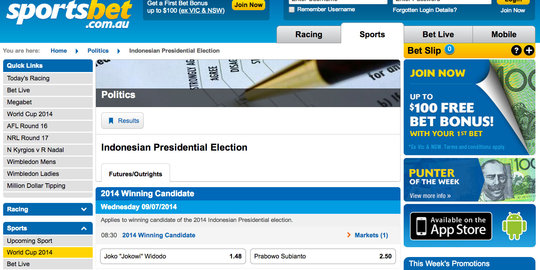 Prabowo vs Jokowi jadi bursa taruhan bandar Australia
