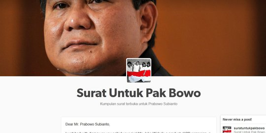 Para artis ini kirim surat terbuka untuk Prabowo lewat Tumblr