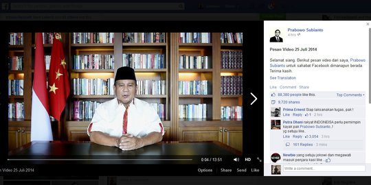 Ketika Prabowo menyapa 8 juta teman di Facebook