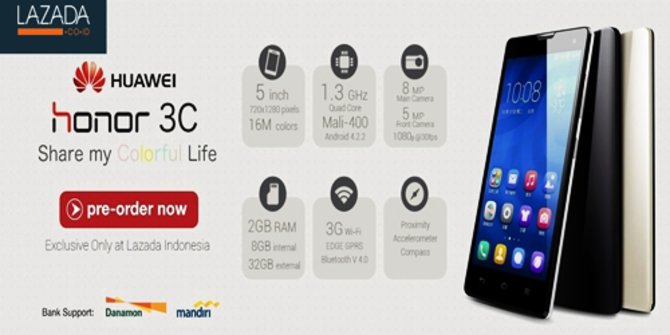 Gandeng Lazada, Huawei rilis smartphone Honor 3C di 