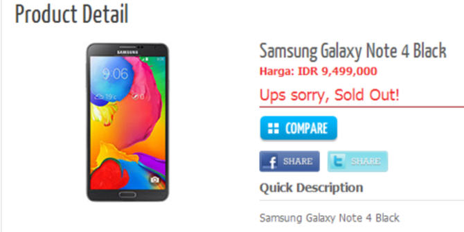  Harga  Galaxy  Note 4 untuk Indonesia sudah keluar  