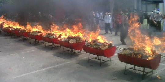 Polisi musnahkan barbuk setengah ton ganja kering di Palembang