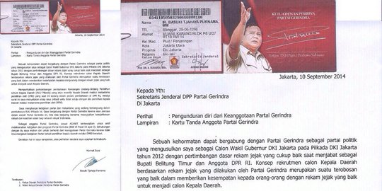 Surat pengunduran diri Ahok untuk Gerindra menyebar di medsos