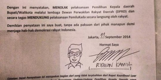 Ridwan Kamil gambar wajahnya di surat penolakan pilkada via DPRD