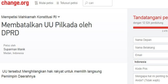 Muncul petisi untuk MK agar batalkan UU Pilkada via DPRD