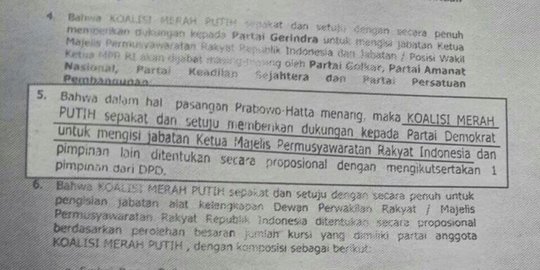 Beredar surat bagi-bagi jatah kursi koalisi Prabowo di DPR MPR