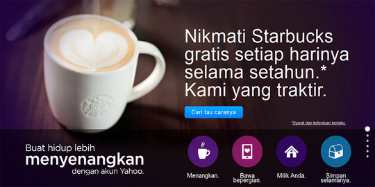 Ini cara gratis nikmati sajian di Starbucks selama setahun