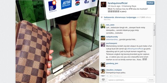 Posting gambar wanita buka sandal di ATM, Farah Quinn di-bully