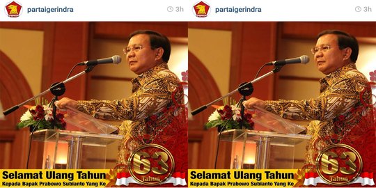 Ulang tahun ke-63, Prabowo kebanjiran selamat ultah