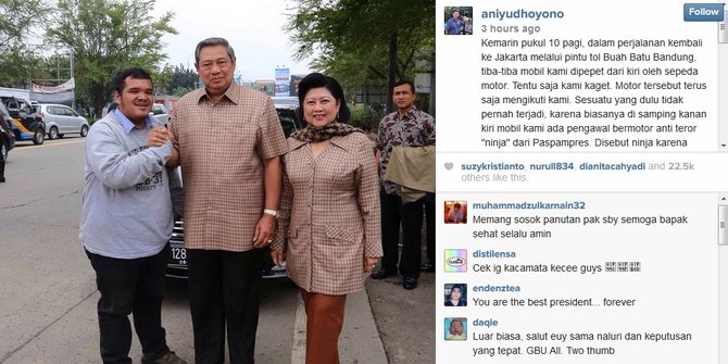 Mobil SBY 'diteror' pemotor saat pulang dari Bandung 