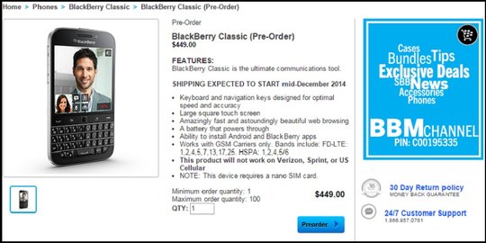 Harga BlackBerry Classic ternyata lebih murah dari 'Passport'