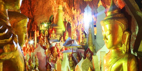 Pesona Gua Pindaya di Myanmar yang dipenuhi patung Buddha emas