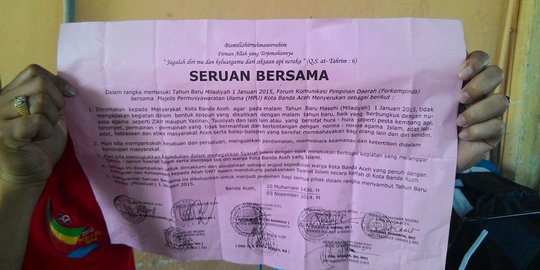 Ini surat larangan bagi muslim di Aceh rayakan tahun baru