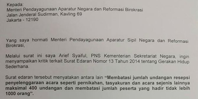 Ini Isi Surat Kritik Pns Soal Undangan Nikah Dibatasi 400