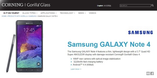 Kombinasi maut! Galaxy Note 4 akan kenakan Gorilla Glass 4