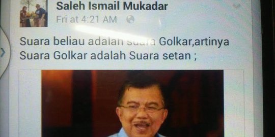 Sebut JK & Golkar 'setan' di FB, Saleh Mukadar dilaporkan polisi