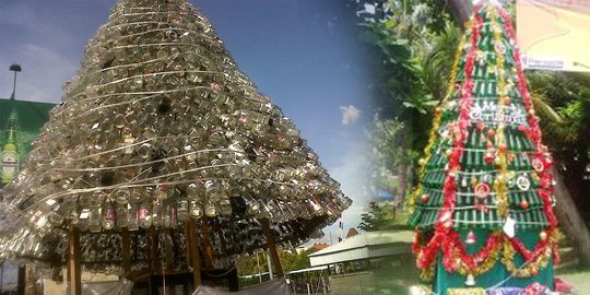 Di Kuta Bali, botol miras & tutupnya disulap jadi pohon Natal