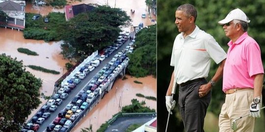 Malaysia dikepung banjir, PM Najib malah main golf dengan Obama